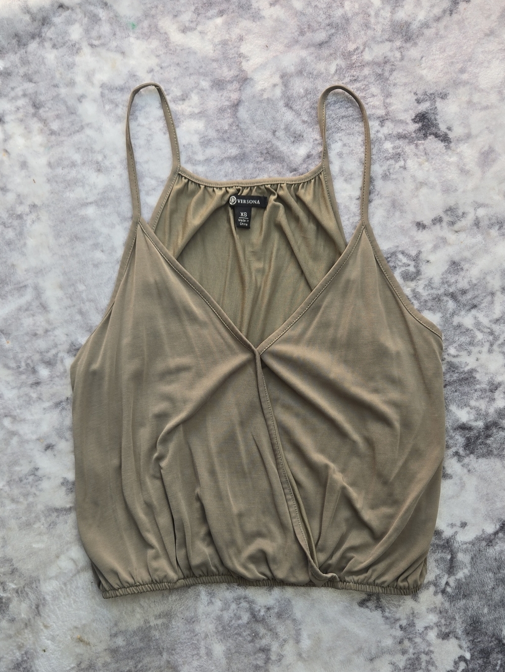 Versona Olive Green Faux-Wrap Spaghetti Strap Cami